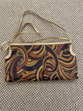 Authentic Versace Brown, Tan and Gold Swirl Shoulder Bag